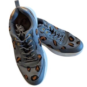 Orthocomfort:Orthopedic Lace Up Leopard Print Gray Walking Shoes - Sz 10 (EU42)
